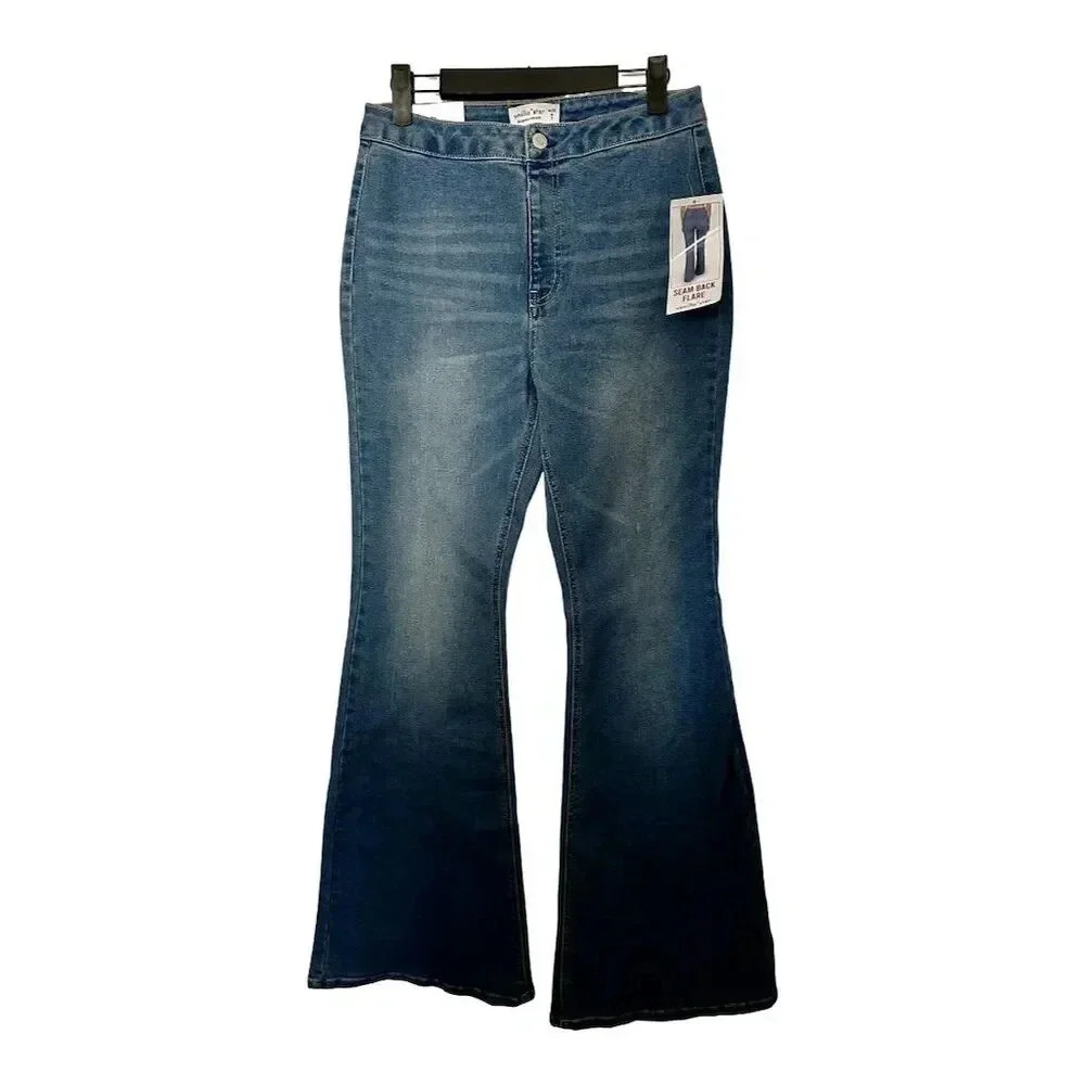 Vanilla Star Women's Flare Jeans Blue Size 7 High-Rise Stretch Denim Pull on#003